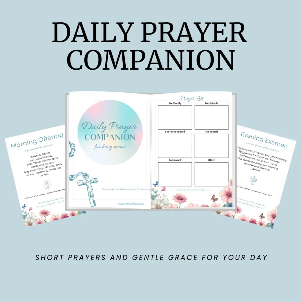 Daily Prayer Companion free printable showing morning offering, prayer list, and evening examen pages for busy moms