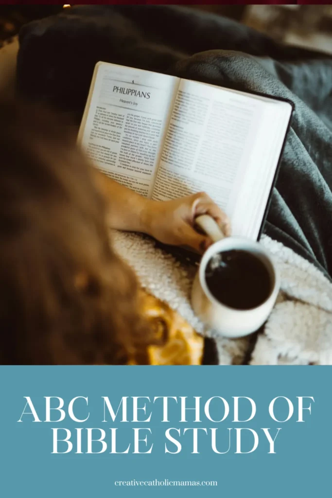 ABC Method of Bible Study graphic showing cozy Scripture reading with coffee for beginners